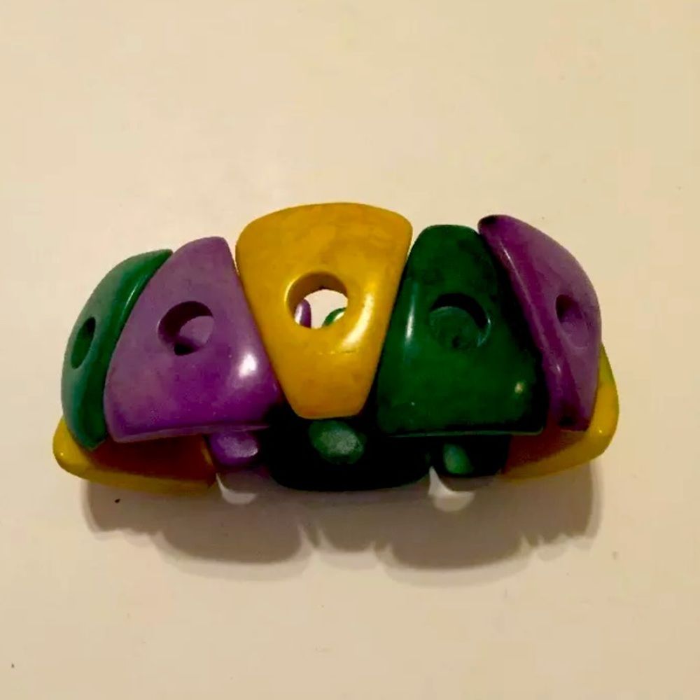Tagua Nut Handmade Vegetable Ivory Bracelet Mardi Gras Green Purple Gold Ecuador